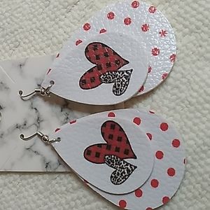 Valentine Faux Leather Double Stacked earrings 1.5 x 3 inch